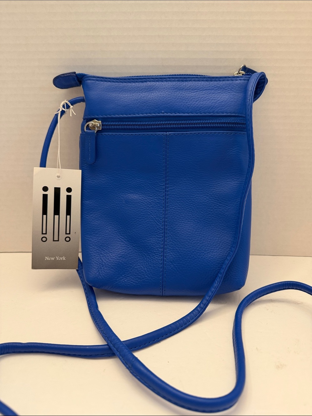 New York Leather Cobalt Blue Crossbody Bag